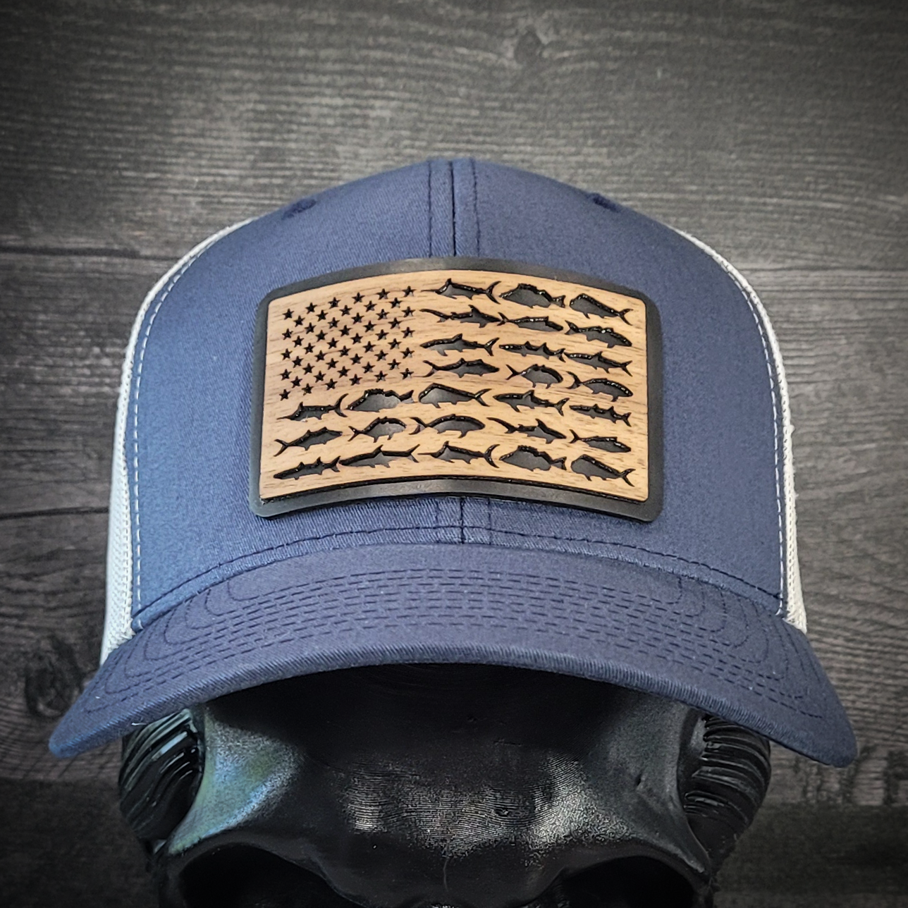 🎣 The American Angler – Wooden Patch Trucker Hat