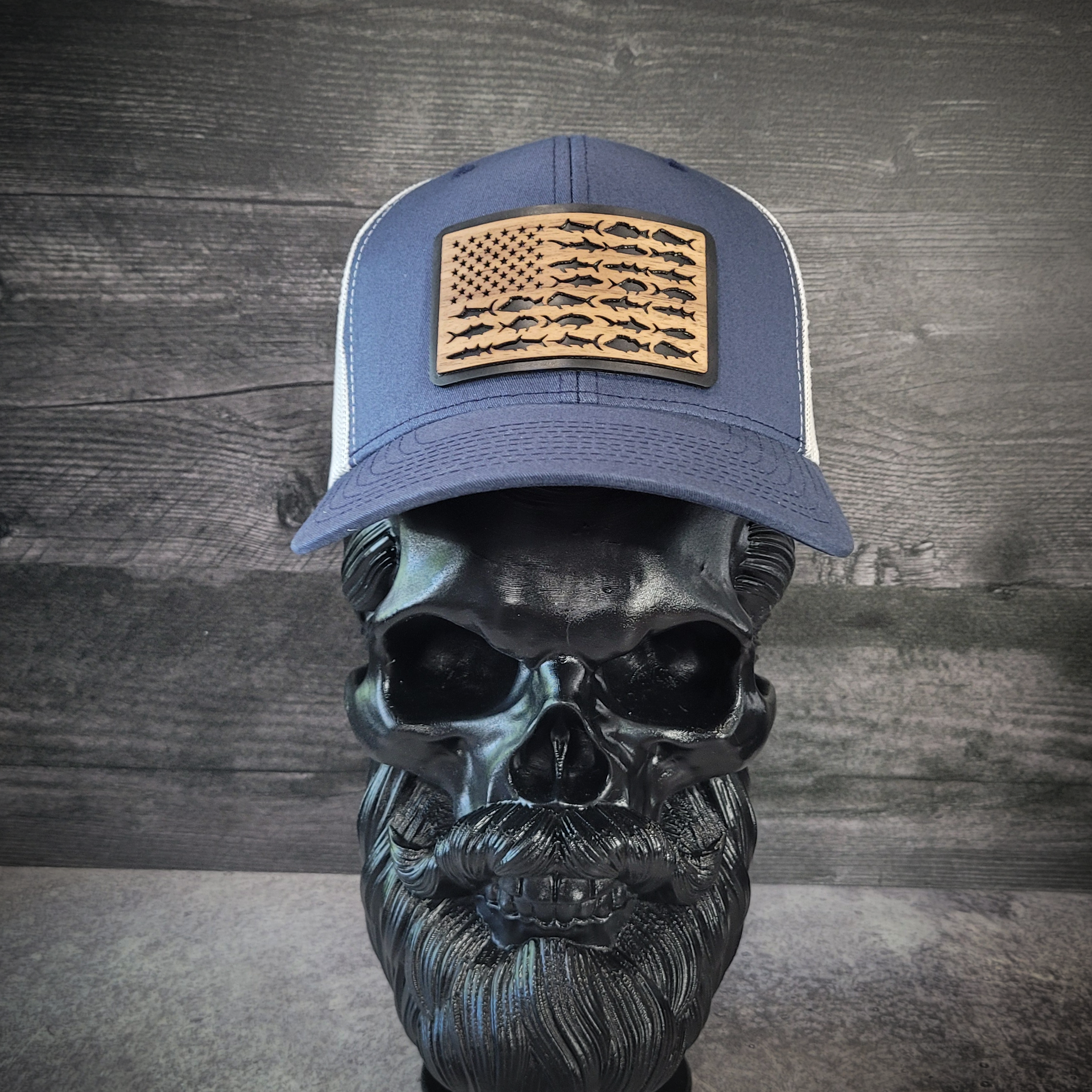 🎣 The American Angler – Wooden Patch Trucker Hat