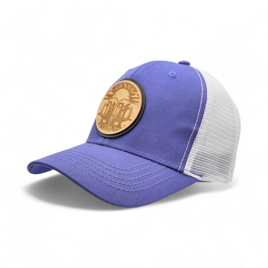 🍻Drink Local Women’s Ponytail Trucker Hat – Wooden Patch Hat