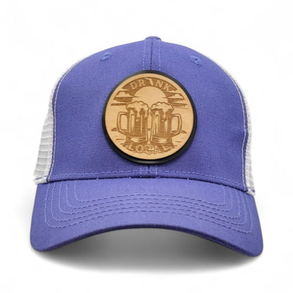 🍻Drink Local Women’s Ponytail Trucker Hat – Wooden Patch Hat