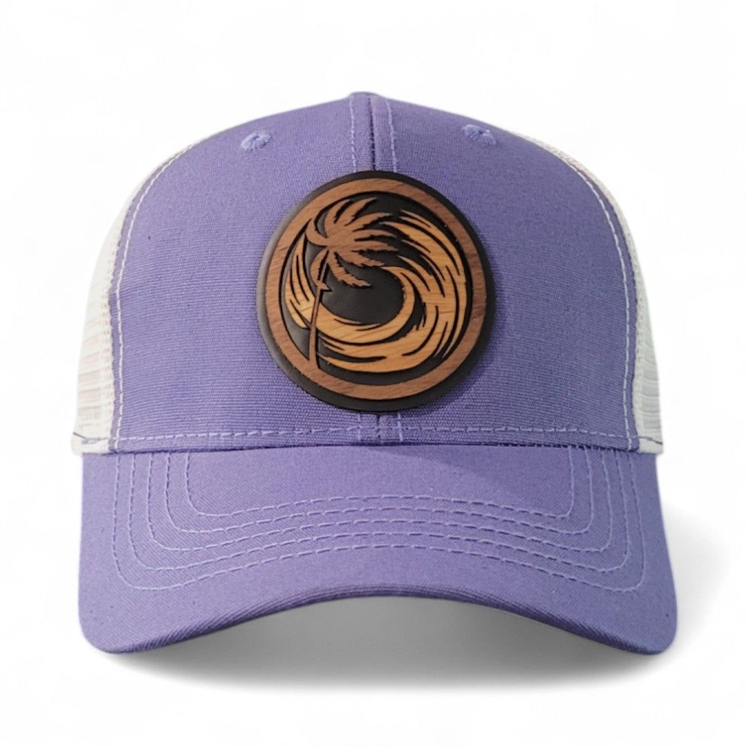 🌪️🌴 Eye of the Storm Women’s Ponytail Hat – Hurricane Wooden Patch Hat