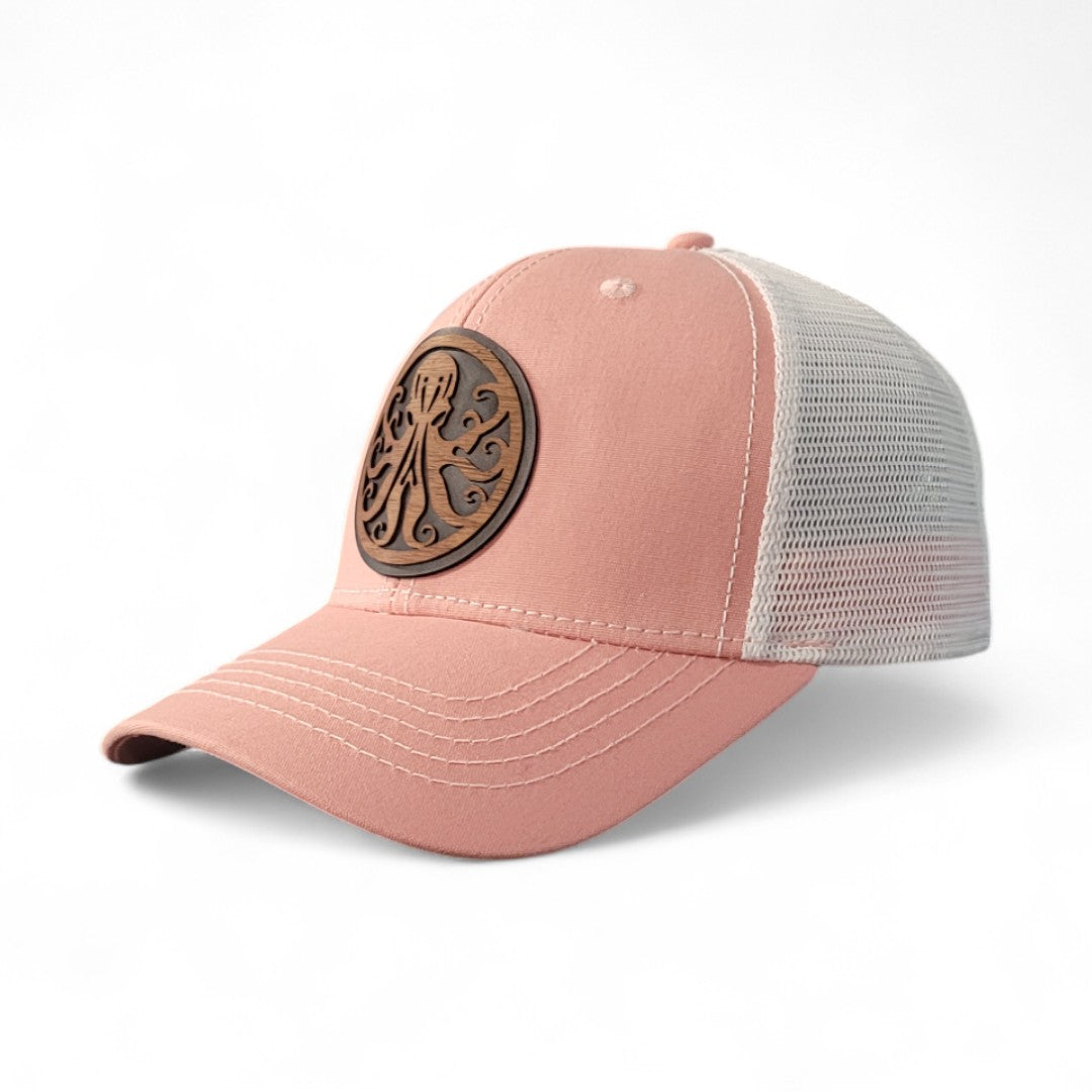 🐙 Octopus Women's Ponytail Hat - Wooden Patch Hat