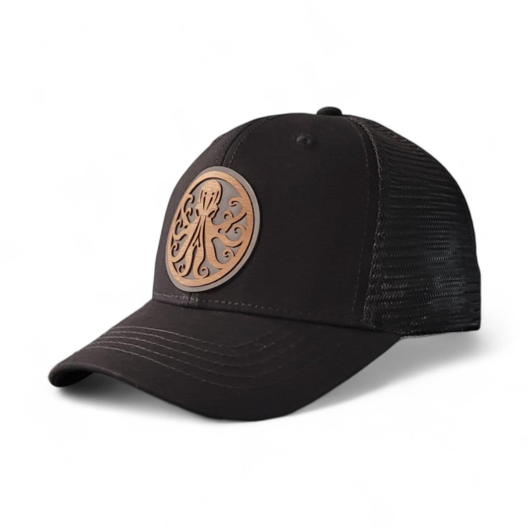 🐙 Octopus Women's Ponytail Hat - Wooden Patch Hat