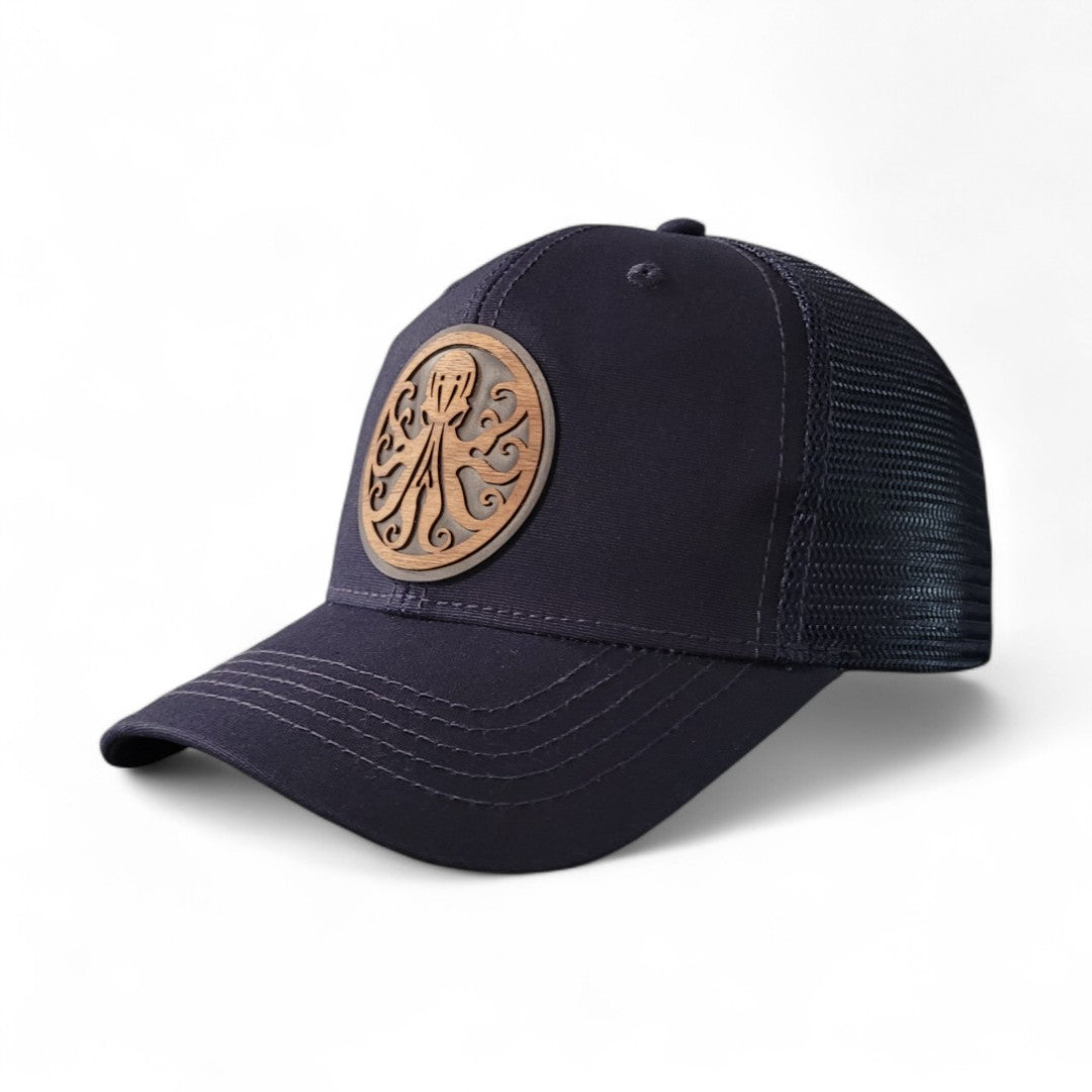 🐙 Octopus Women's Ponytail Hat - Wooden Patch Hat