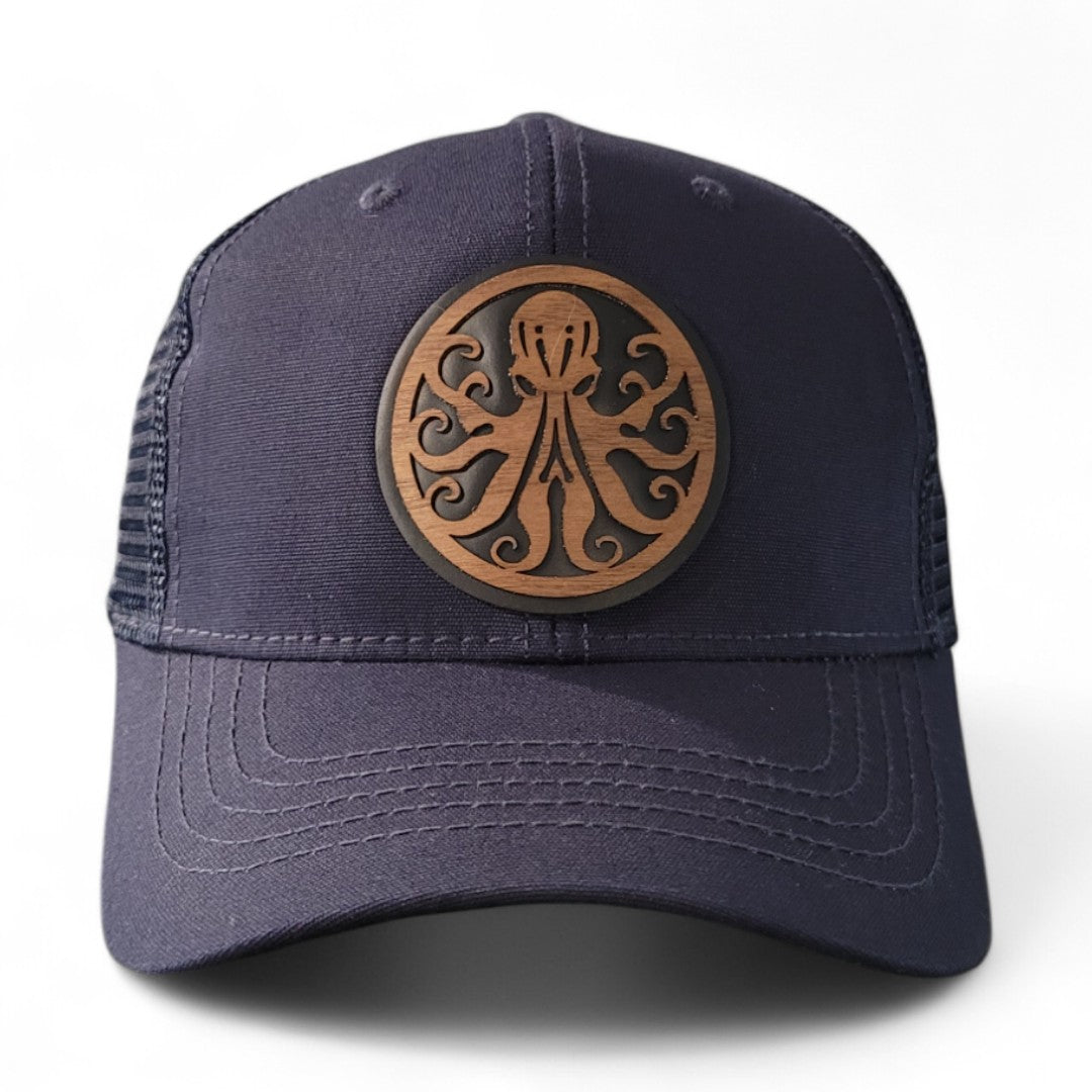 🐙 Octopus Women's Ponytail Hat - Wooden Patch Hat