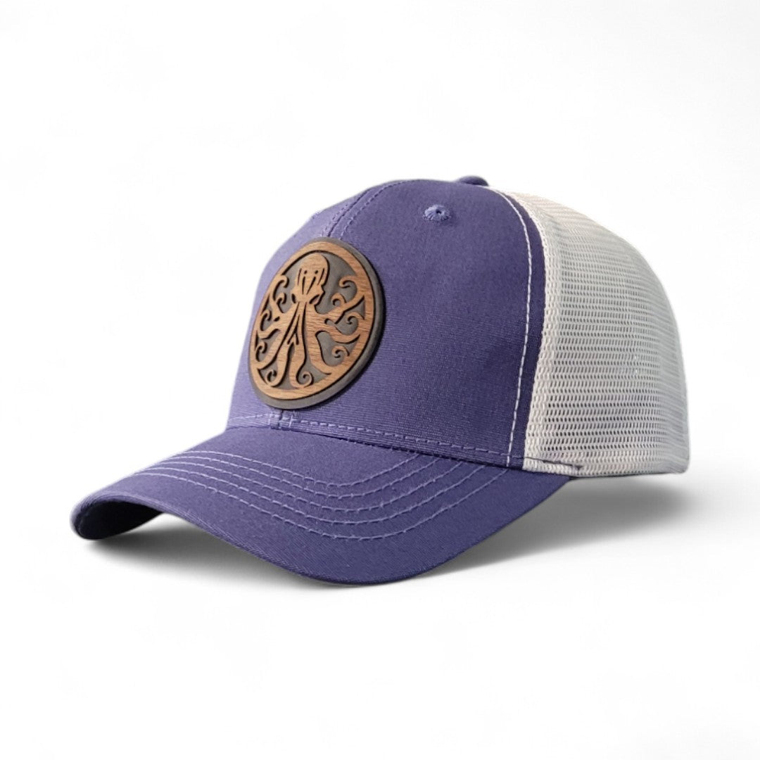 🐙 Octopus Women's Ponytail Hat - Wooden Patch Hat