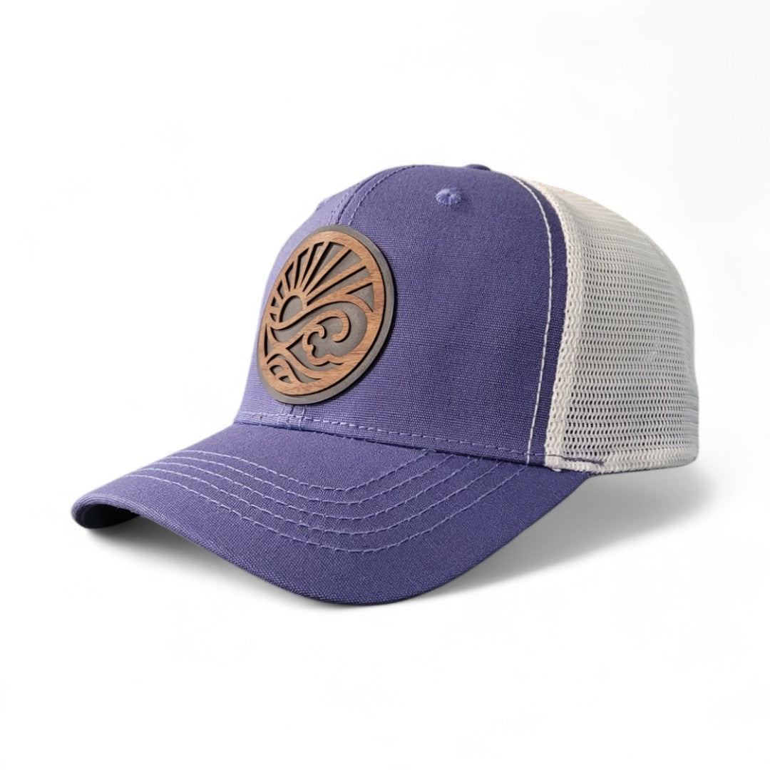 🌅 Sunrise State of Mind – Women’s Ponytail Hat – Sunrise Wooden Patch Hat