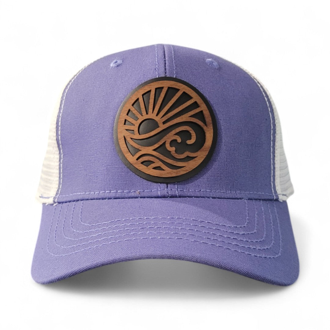 🌅 Sunrise State of Mind – Women’s Ponytail Hat – Sunrise Wooden Patch Hat