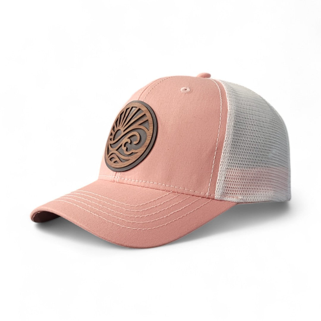 🌅 Sunrise State of Mind – Women’s Ponytail Hat – Sunrise Wooden Patch Hat