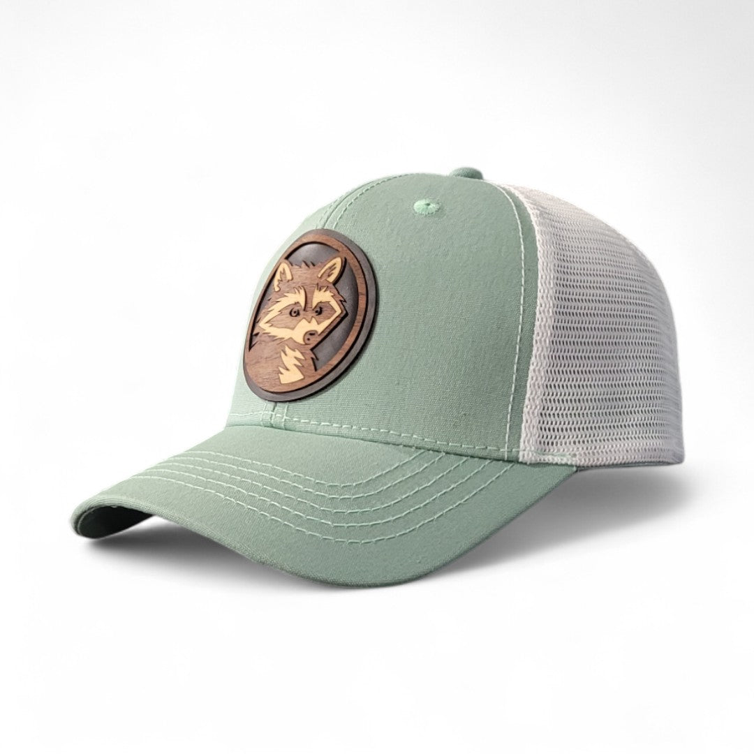 🦝Trash Panda – Women’s Ponytail Hat – Racoon Wooden Patch Hat