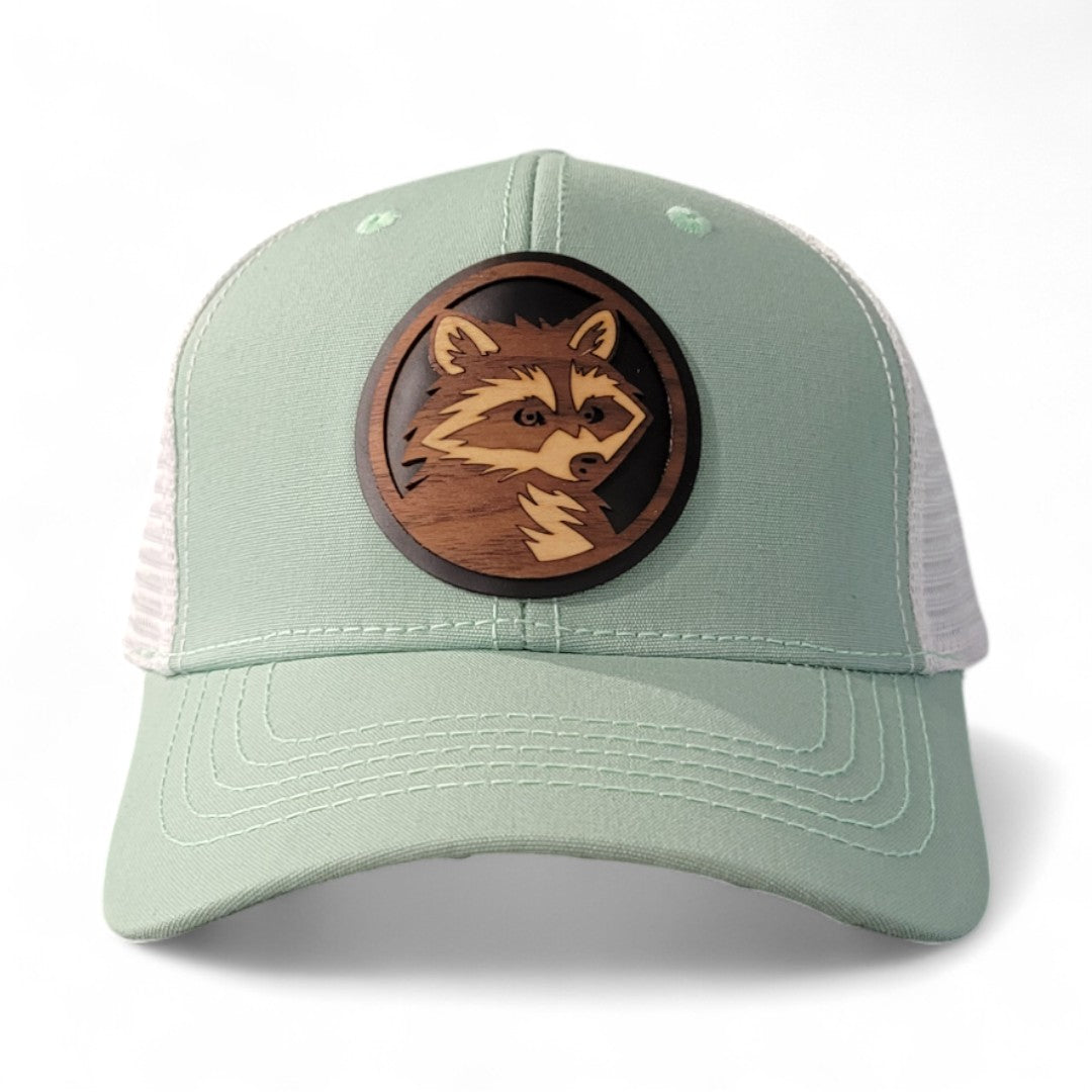 🦝Trash Panda – Women’s Ponytail Hat – Racoon Wooden Patch Hat
