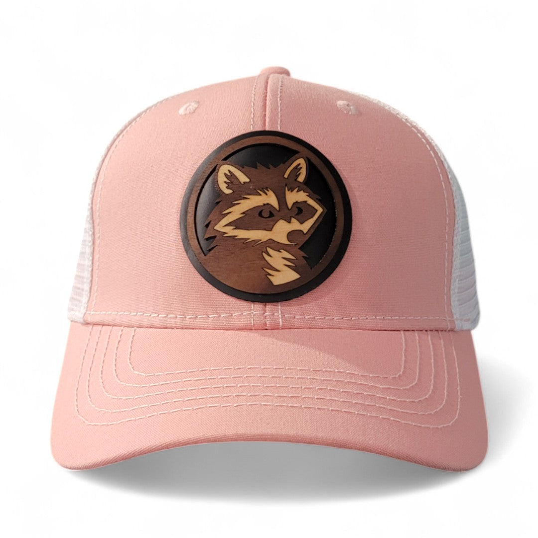 🦝Trash Panda – Women’s Ponytail Hat – Racoon Wooden Patch Hat