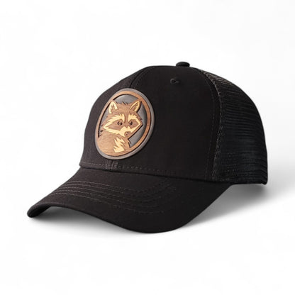 🦝Trash Panda – Women’s Ponytail Hat – Racoon Wooden Patch Hat