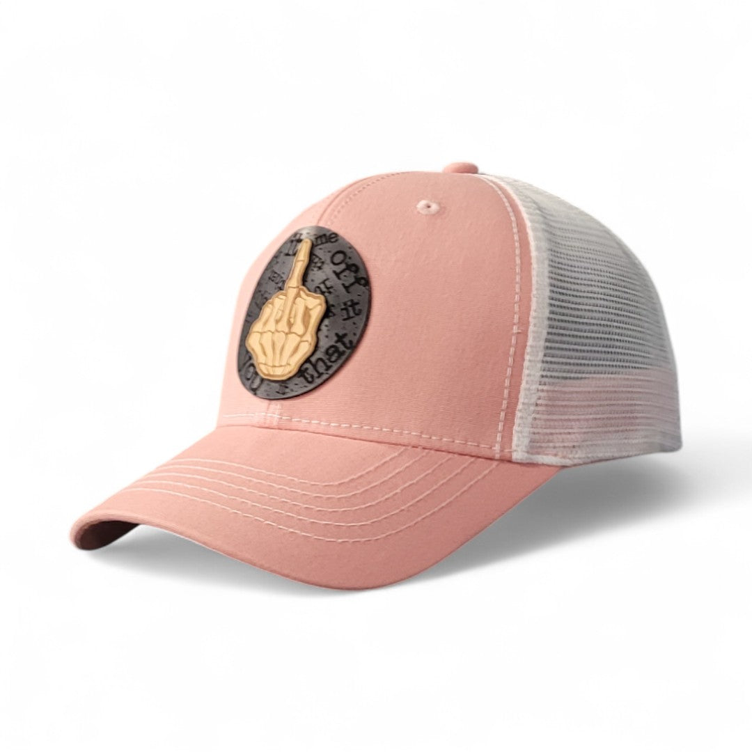 🖕 Middle Finger Mood – Women's Ponytail Hat – Wooden Patch Hat