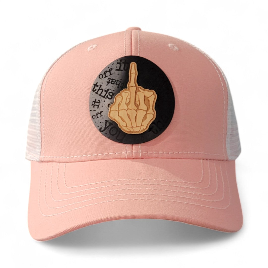 🖕 Middle Finger Mood – Women's Ponytail Hat – Wooden Patch Hat