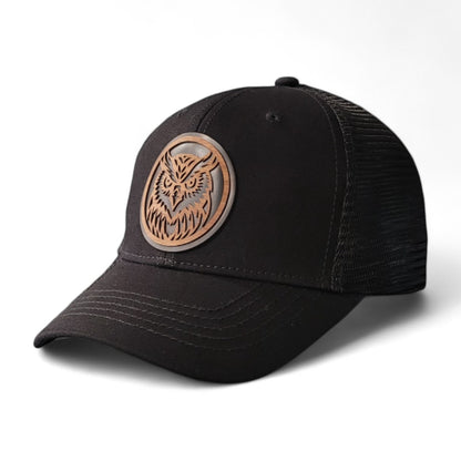 🦉Forest Guardian – Women’s Ponytail Hat – Owl Wooden Patch Hat