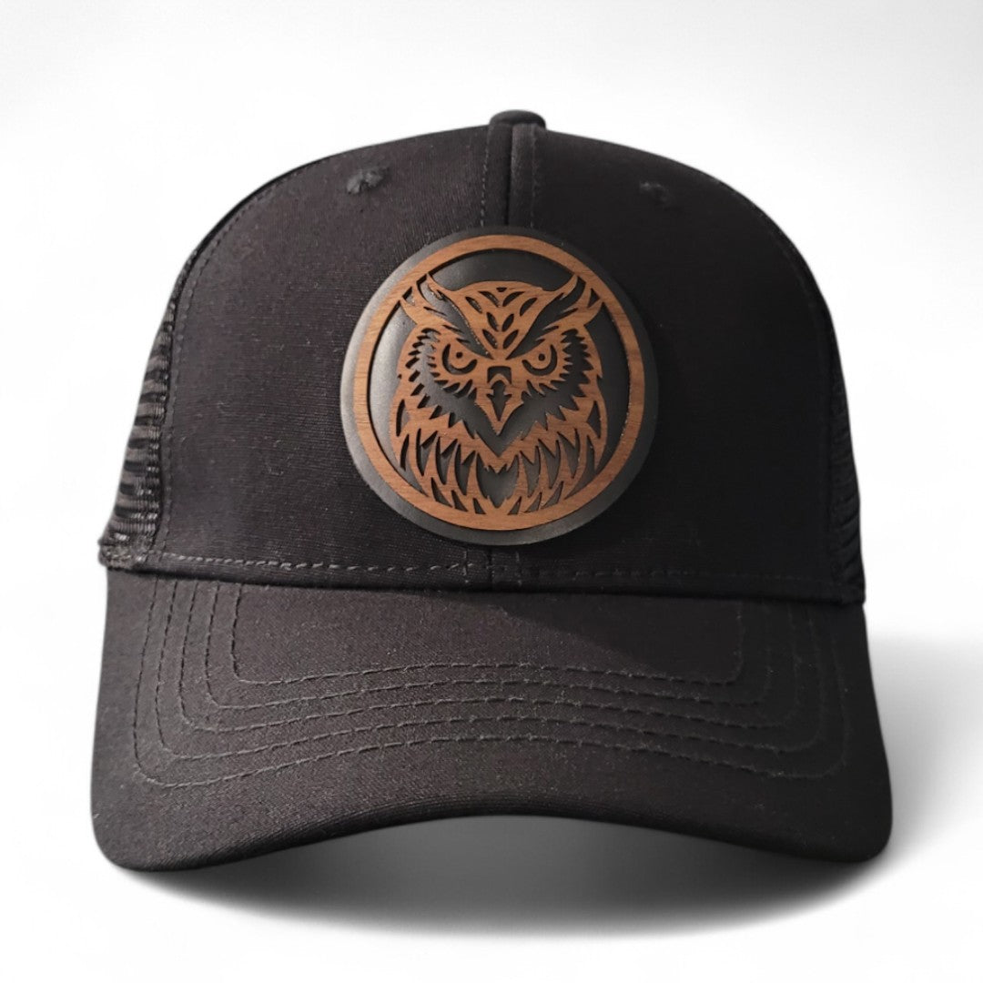 🦉Forest Guardian – Women’s Ponytail Hat – Owl Wooden Patch Hat