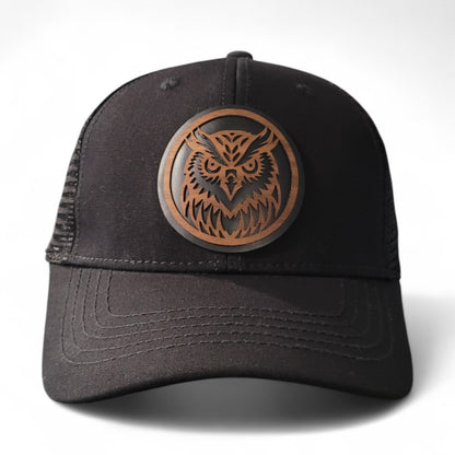 🦉Forest Guardian – Women’s Ponytail Hat – Owl Wooden Patch Hat
