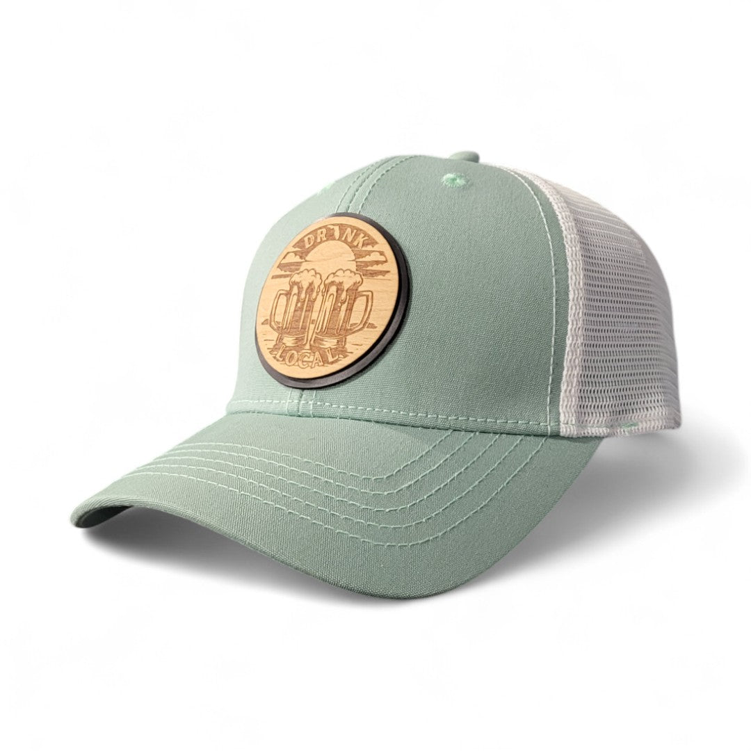 🍻Drink Local Women’s Ponytail Trucker Hat – Wooden Patch Hat