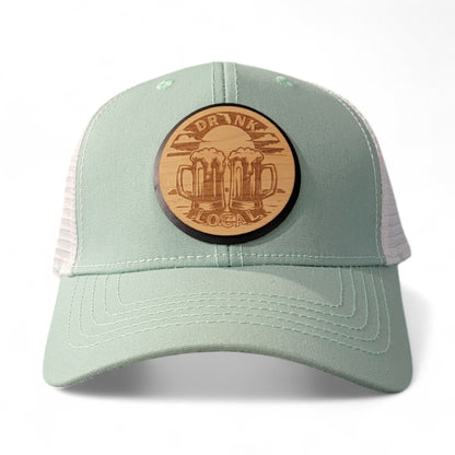 🍻Drink Local Women’s Ponytail Trucker Hat – Wooden Patch Hat