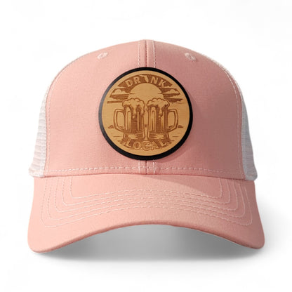🍻Drink Local Women’s Ponytail Trucker Hat – Wooden Patch Hat