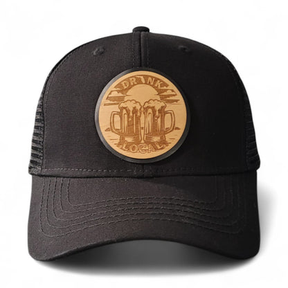 🍻Drink Local Women’s Ponytail Trucker Hat – Wooden Patch Hat