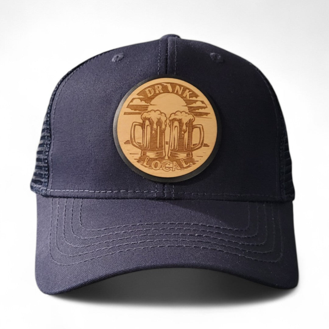 🍻Drink Local Women’s Ponytail Trucker Hat – Wooden Patch Hat