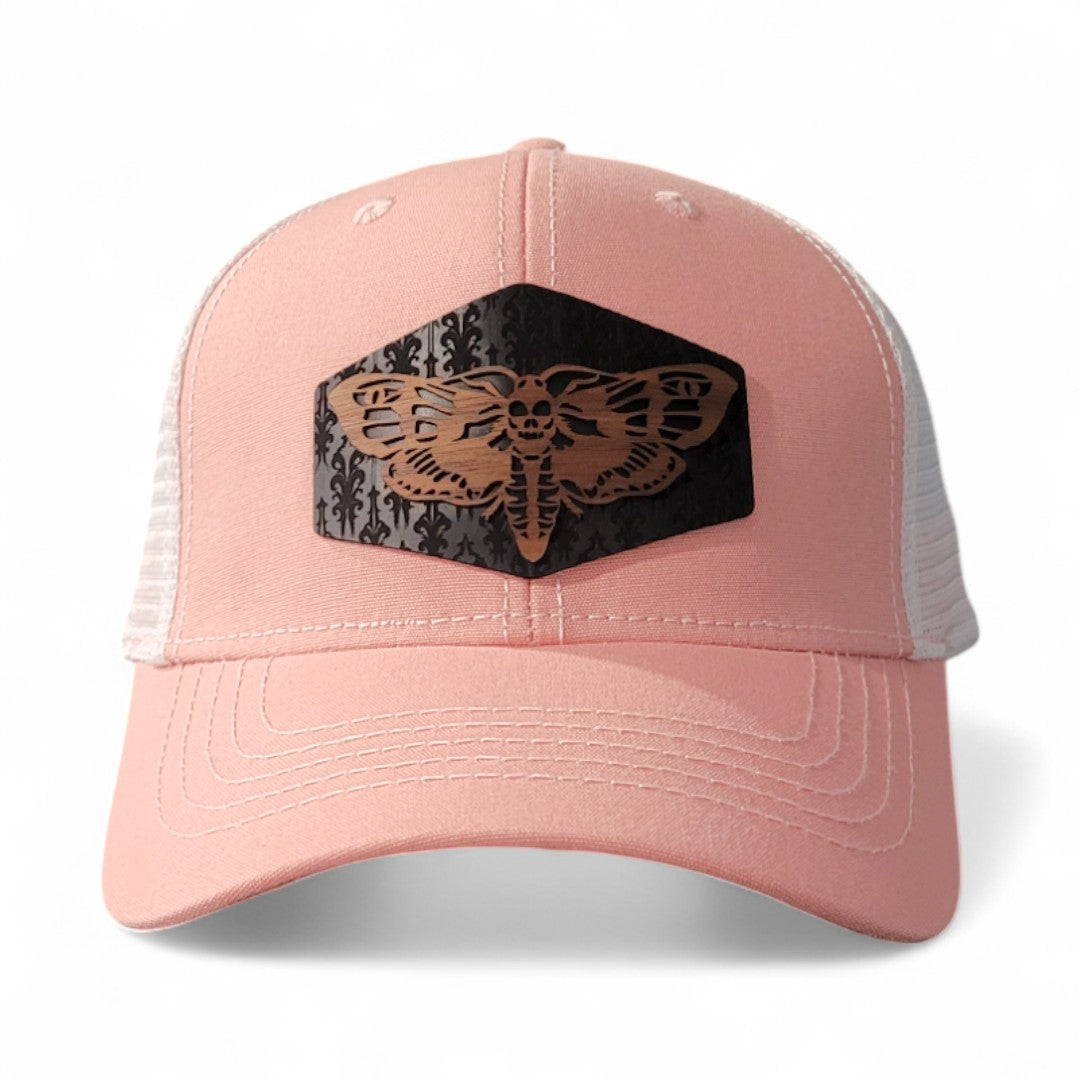 🦋Midnight Moth – Women’s Ponytail Hat – Wooden Patch Hat