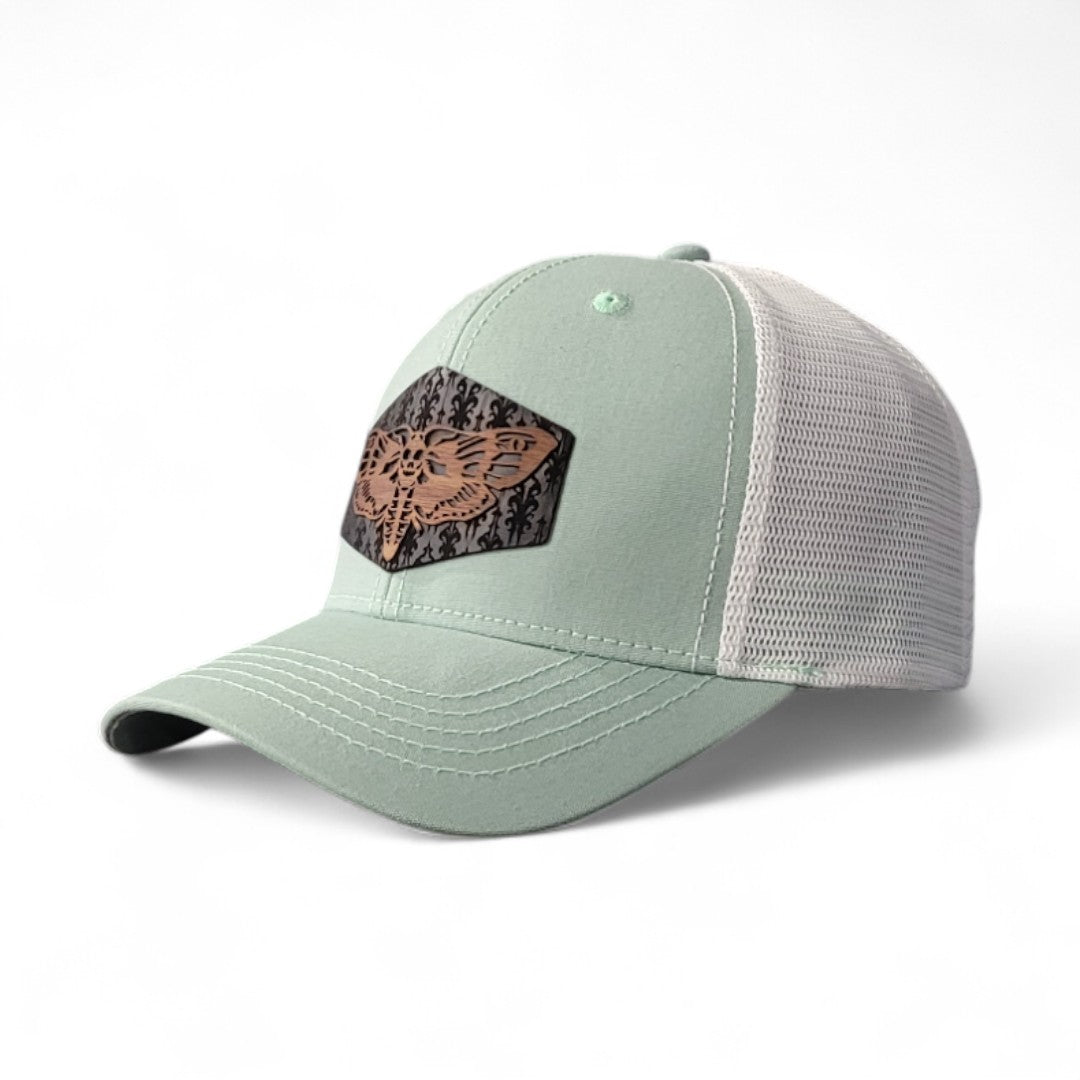 🦋Midnight Moth – Women’s Ponytail Hat – Wooden Patch Hat