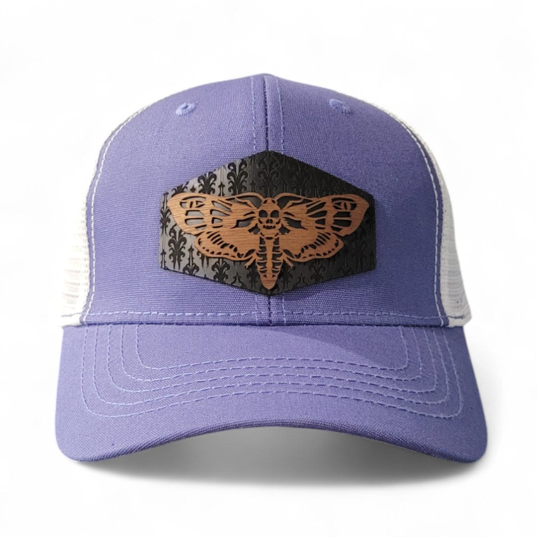 🦋Midnight Moth – Women’s Ponytail Hat – Wooden Patch Hat