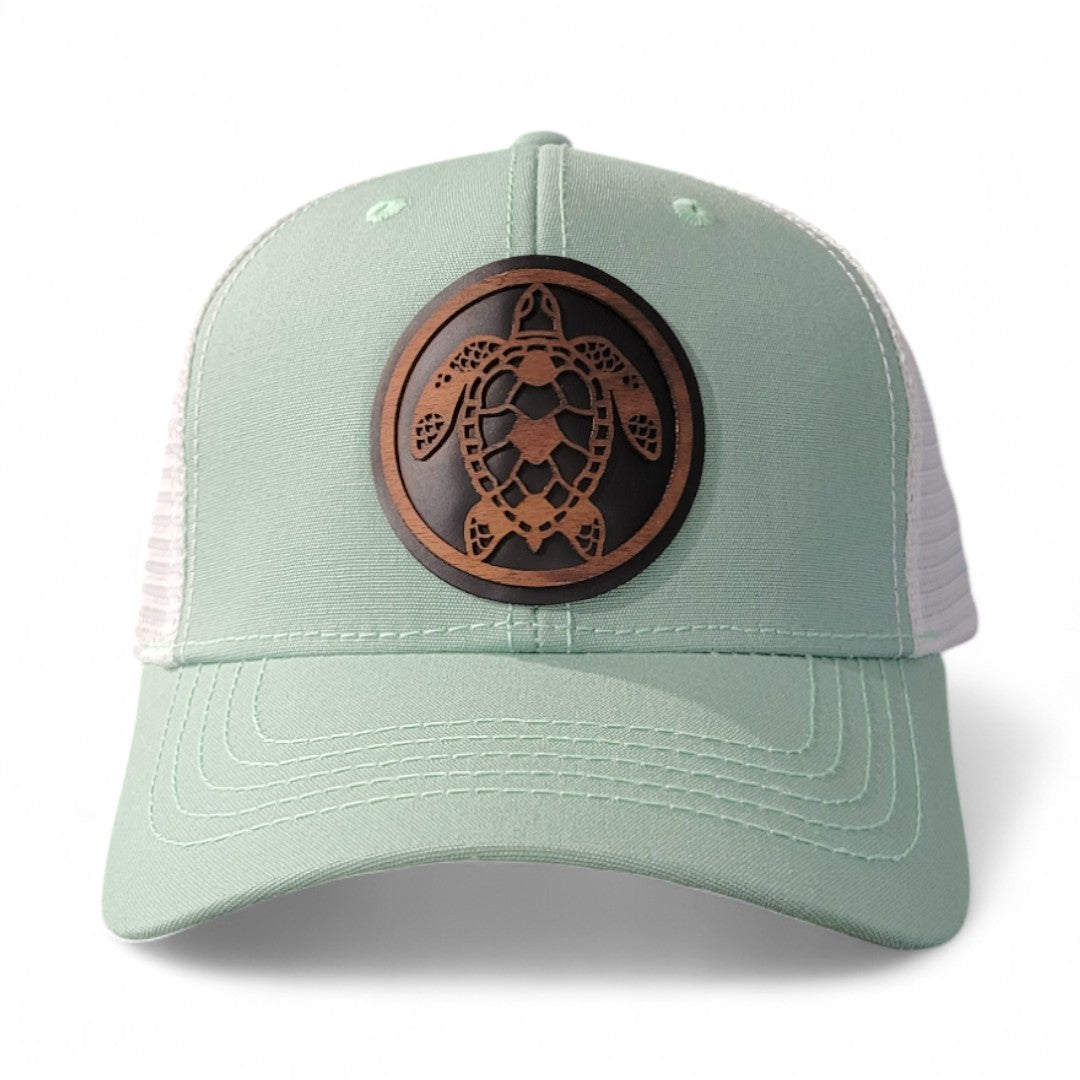 🌊🐢 Shell Yeah! – Women’s Ponytail Hat – Sea Turtle Wooden Patch Hat