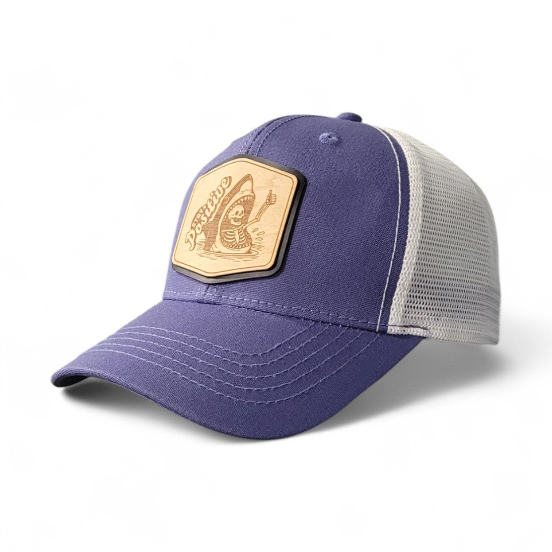 👍💀🦈Stay Positive – Women’s Ponytail Hat – Shark Wooden Patch Hat