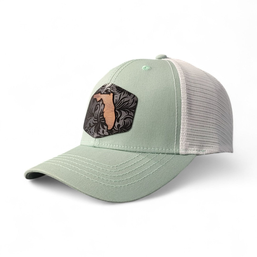 🌴🌊☀️ Florida Tropics – Women's Ponytail Hat – Wooden Patch Hat