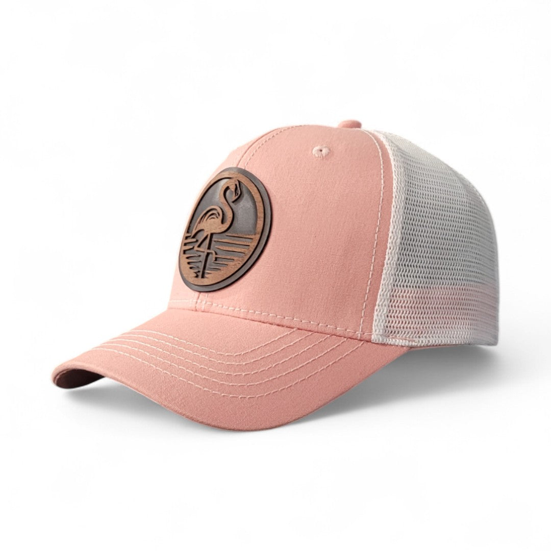 🦩Flamingo Vibes Women’s Ponytail Hat – Wooden Patch Hat