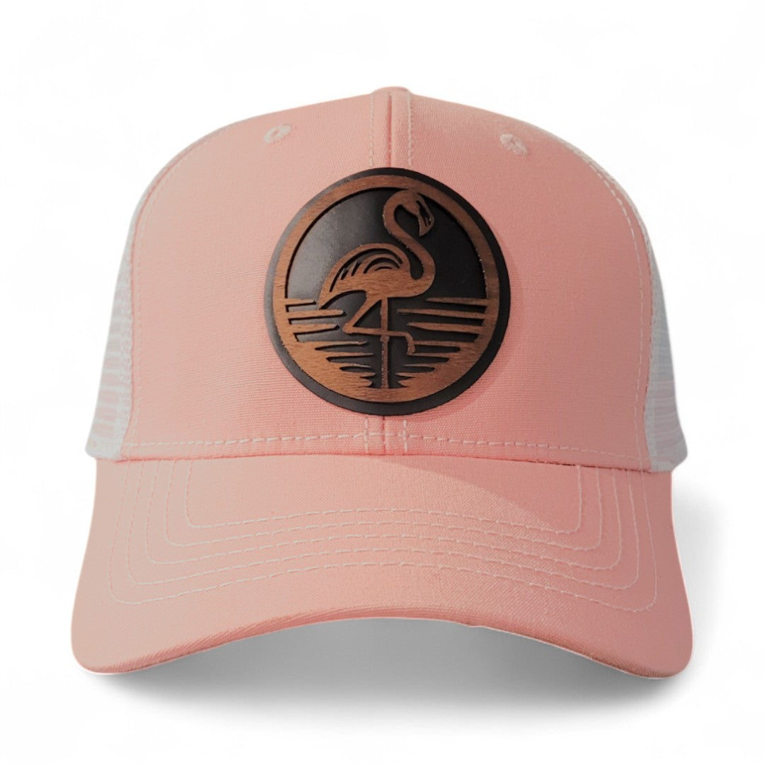 🦩Flamingo Vibes Women’s Ponytail Hat – Wooden Patch Hat