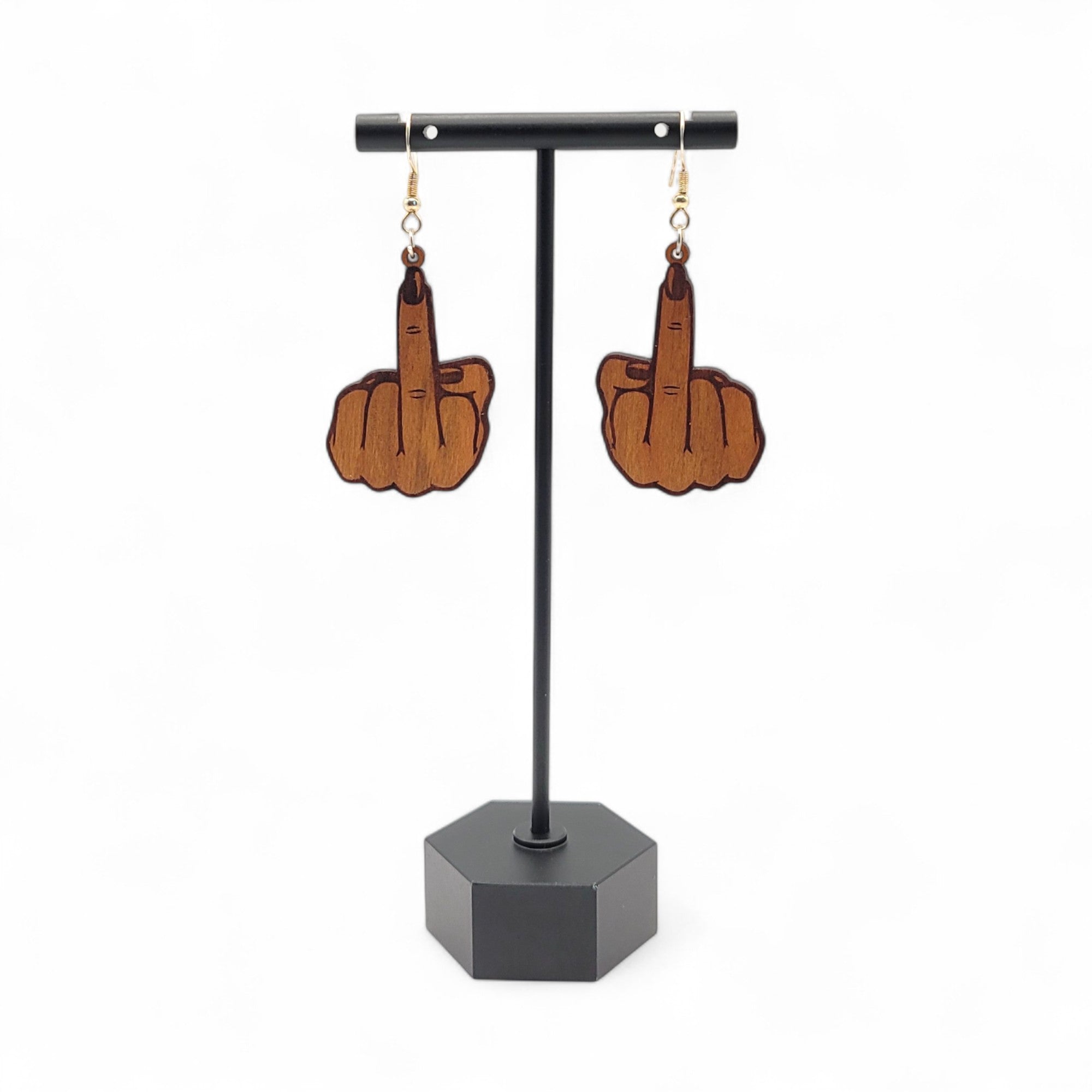 🖕💁‍♀️✨Flipping Fabulous – Wooden Middle Finger Earrings