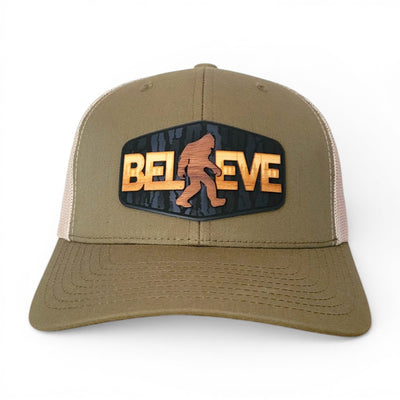 "Believe" Bigfoot Wooden Patch Hat | Handcrafted Sasquatch Hat
