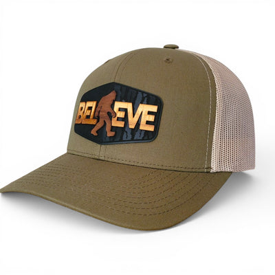 "Believe" Bigfoot Wooden Patch Hat | Handcrafted Sasquatch Hat