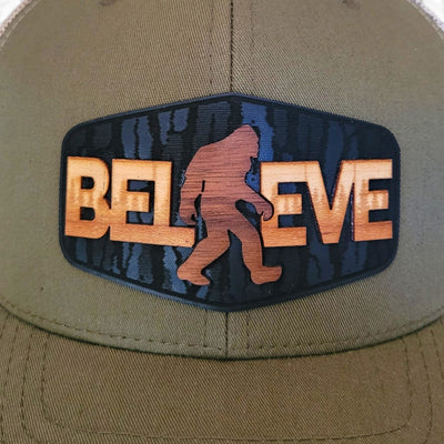 "Believe" Bigfoot Wooden Patch Hat | Handcrafted Sasquatch Hat