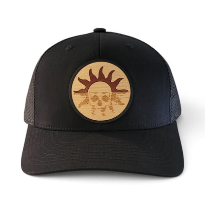 Skull Sunset Wood Patch Hat