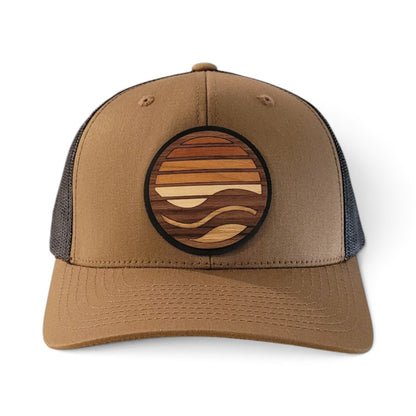 Layered Sunset Wood Patch Trucker Hat