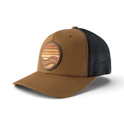 Layered Sunset Wood Patch Trucker Hat