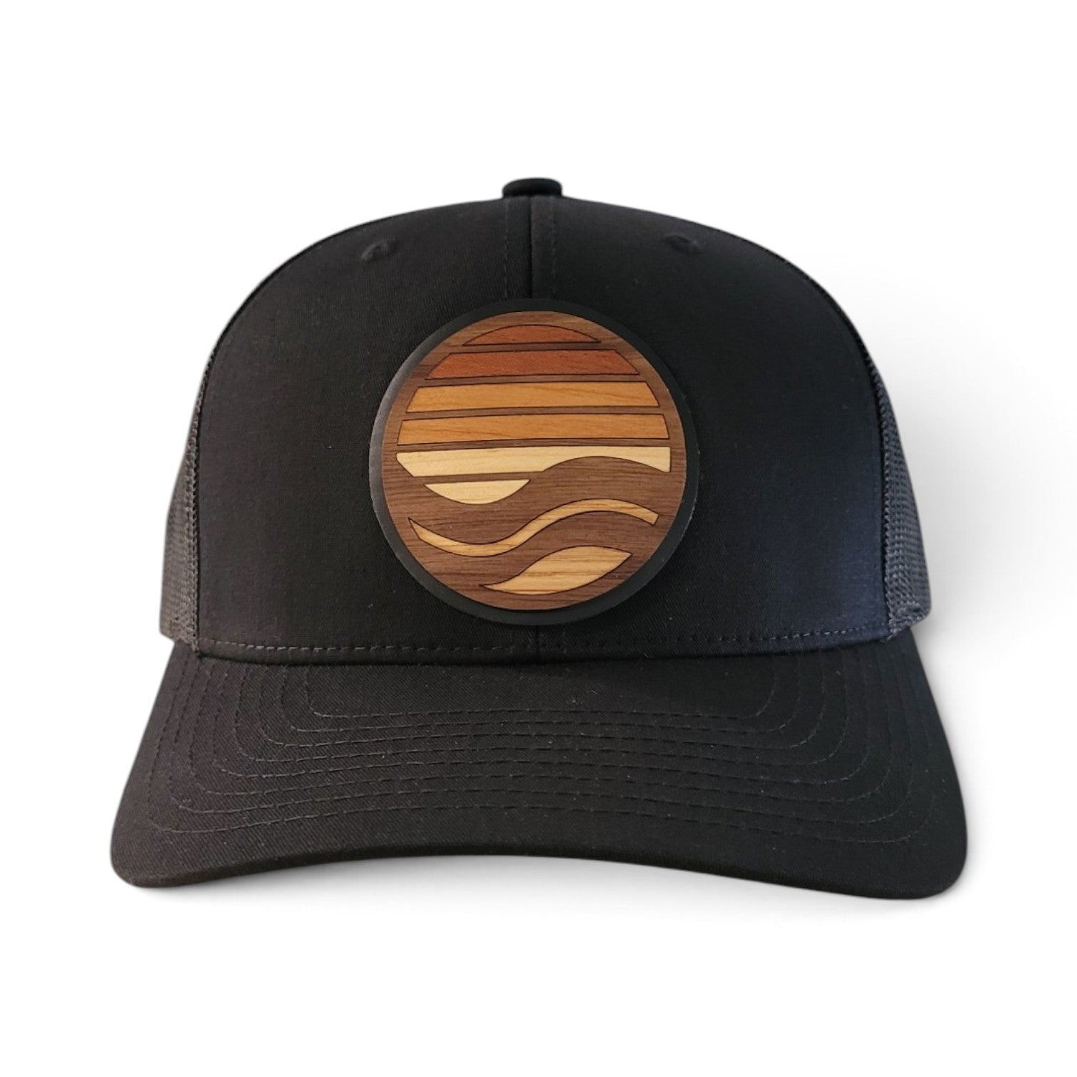 Layered Sunset Wood Patch Trucker Hat