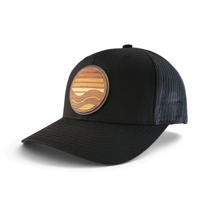 Layered Sunset Wood Patch Trucker Hat