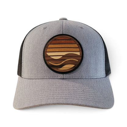 Layered Sunset Wood Patch Trucker Hat