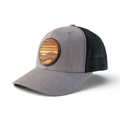 Layered Sunset Wood Patch Trucker Hat