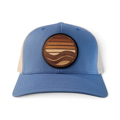 Layered Sunset Wood Patch Trucker Hat