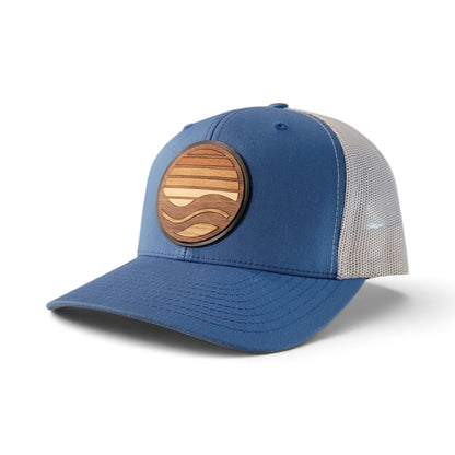 Layered Sunset Wood Patch Trucker Hat