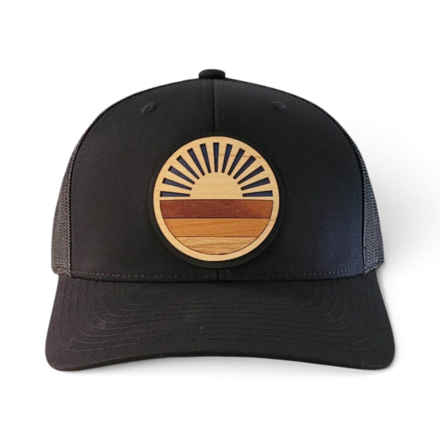 Retro Sunrise Wood Patch Hat