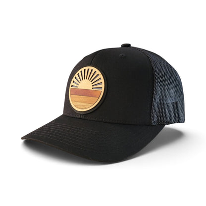 Retro Sunrise Wood Patch Hat